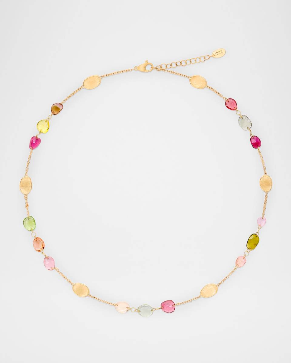 18K Single Strand Lunaria Tourmaline Necklace with Mixed Tourmalines
